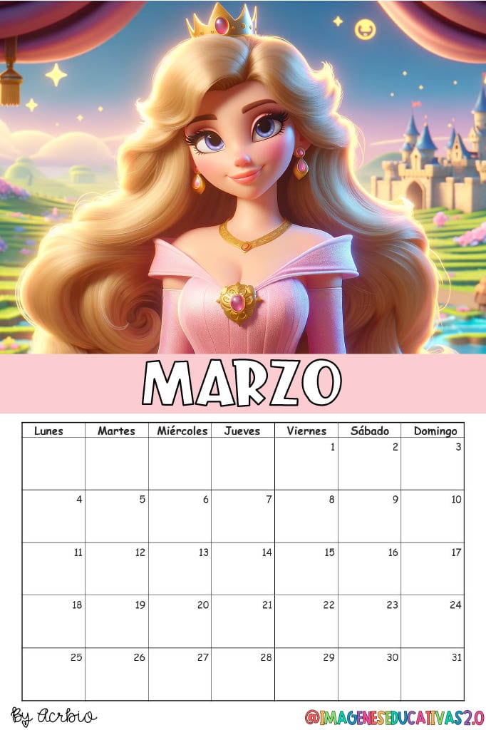 Calendario de Mario Bros 2024: Plantilla para editar e imprimir