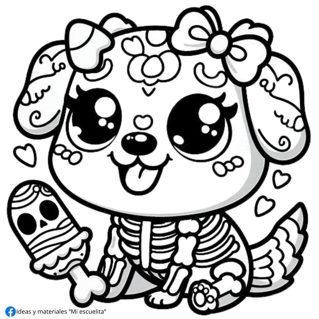 Plantillas bonitas de perros para colorear el Día de Muertos