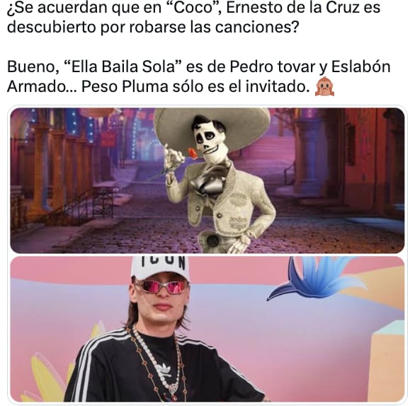 Memes comparan a Peso Pluma con Ernesto de la Cruz de Coco por no reconocer a Pedro Tovar