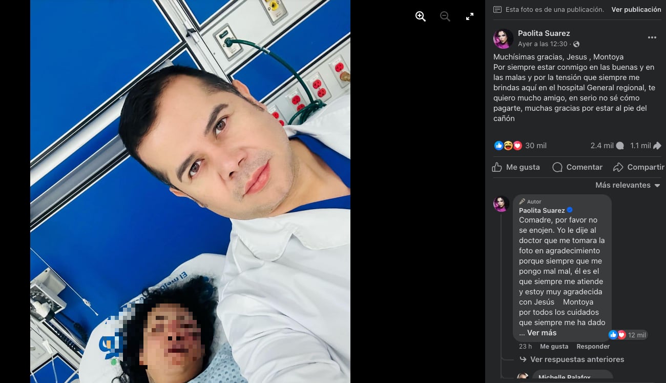 Paolita Suárez defiende al doctor Jesús Montoya por una selfie