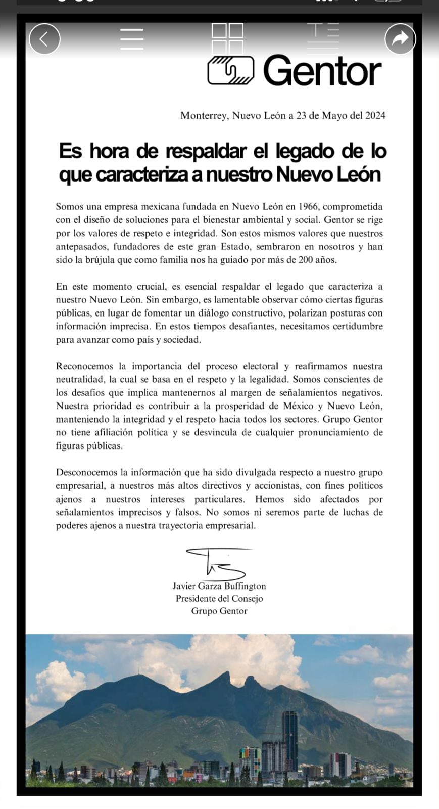 Comunicado de Grupo Gentor