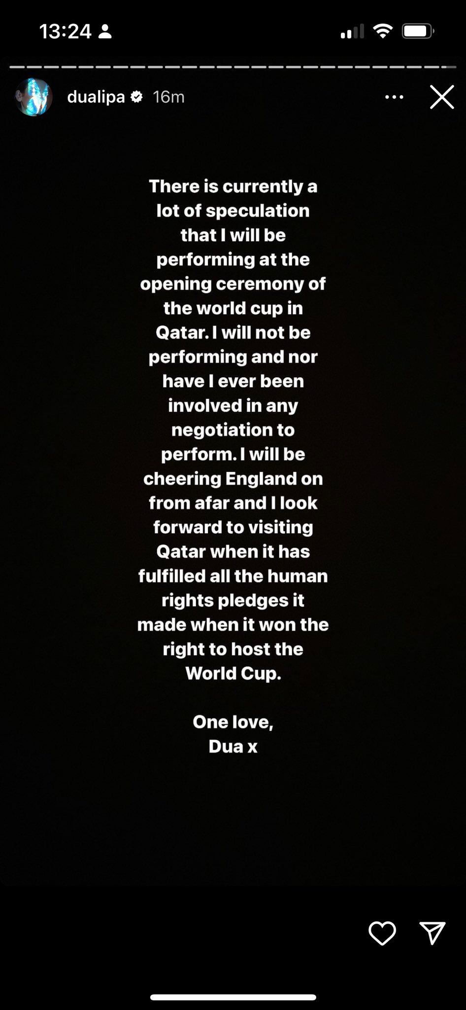 Dua Lipa aclara que no se presentará en el Mundial de Qatar