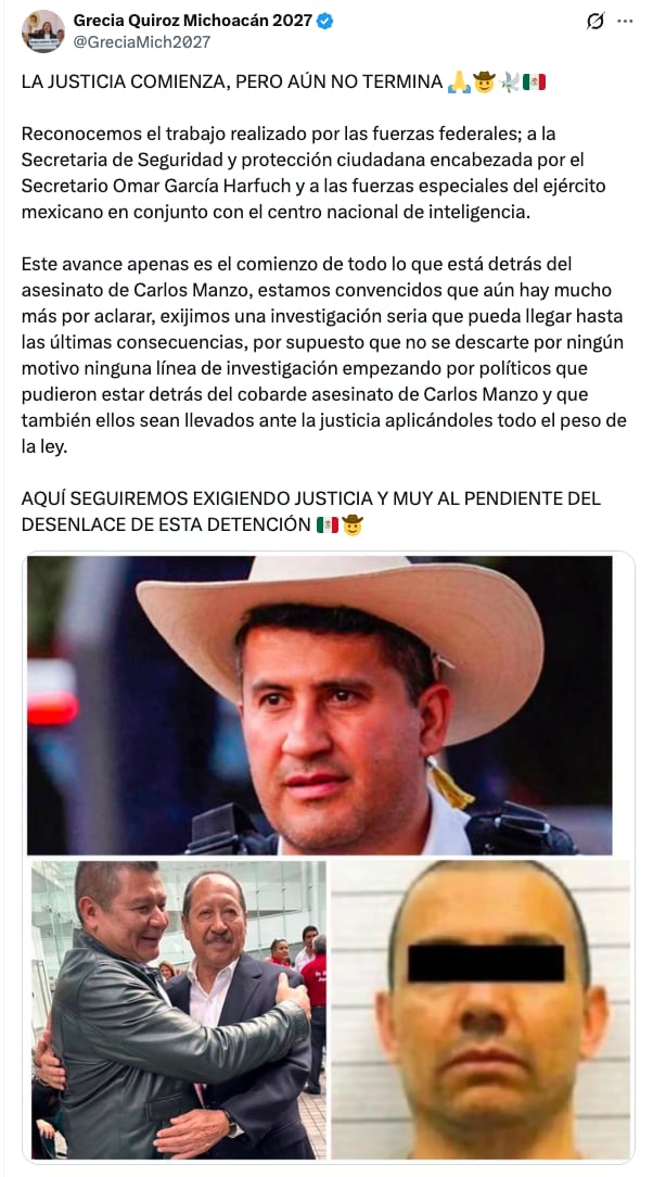 Grecia Quiroz exige justicia completa por Carlos Manzo