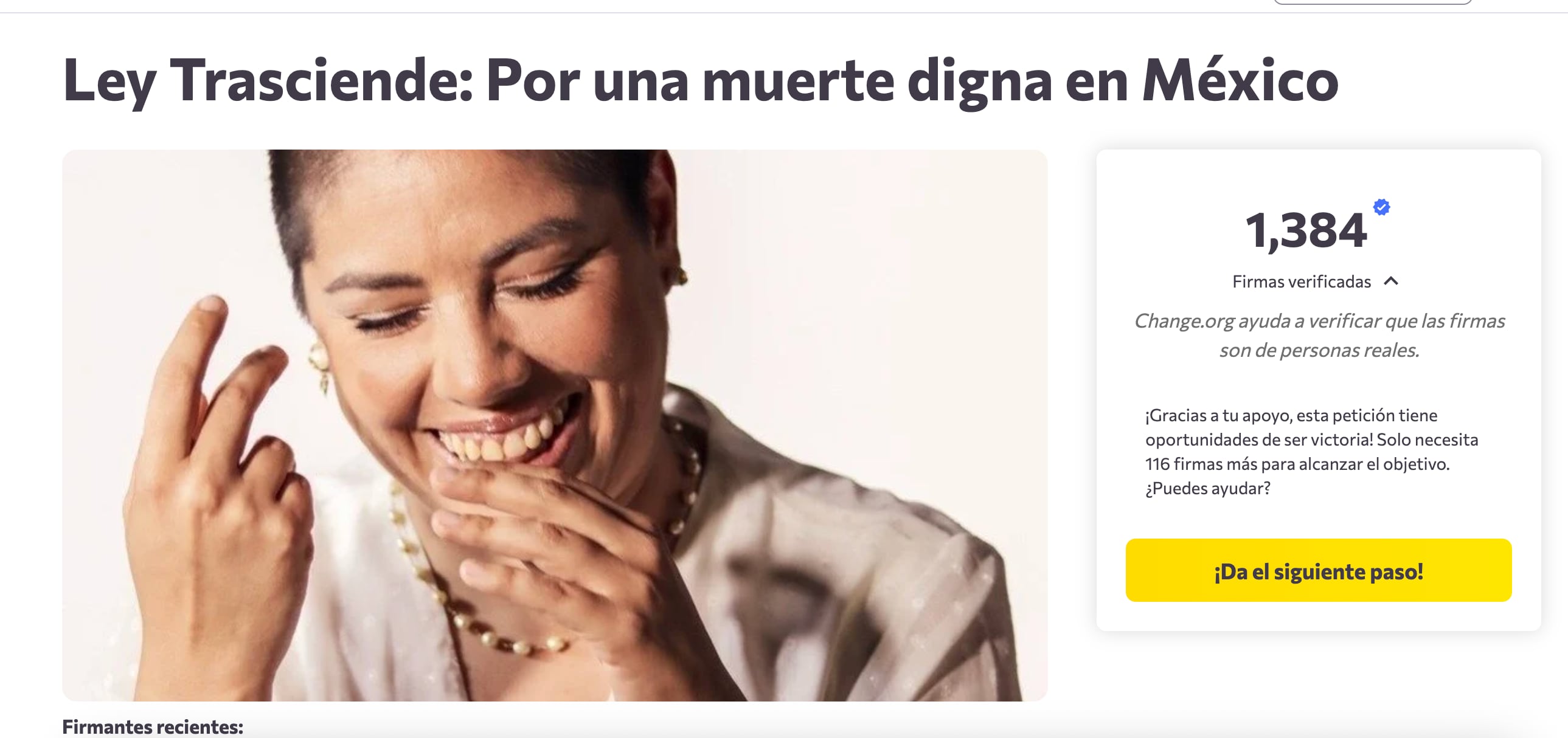 Petición en Change.org de Samara Martínez para legalizar eutanasia