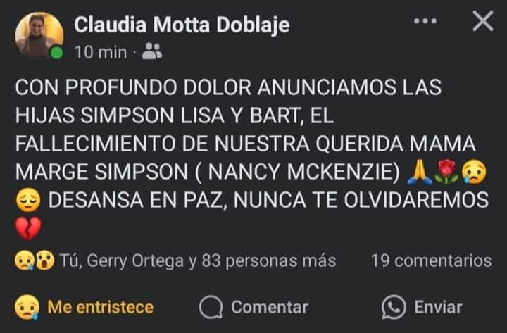 Claudia Motta ante la muerte de Nancy McKenzie