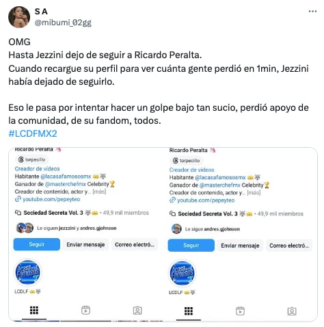 Jezzini ya no sigue a Ricardo Peralta en Instagram