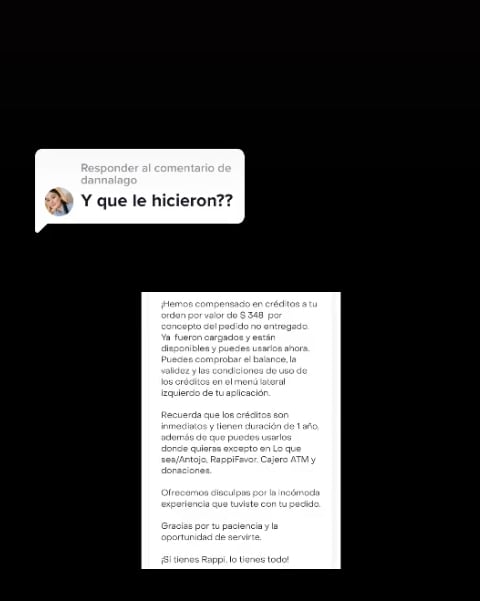 Respuesta de Rappi a la usuaria