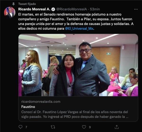 Ricardo Monreal informa del homenaje póstumo de Faustino López