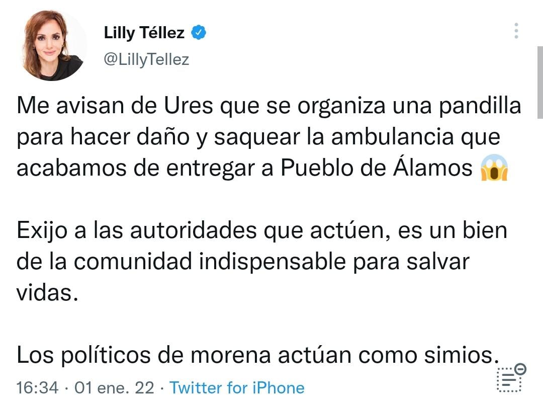 Mensaje de Lilly Téllez