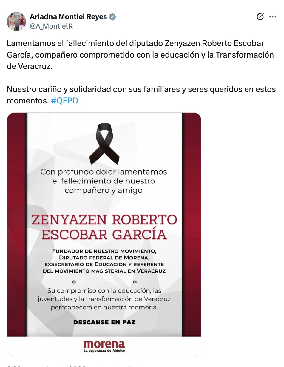 Ariadna Montiel lamenta muerte Zenyazen Escobar