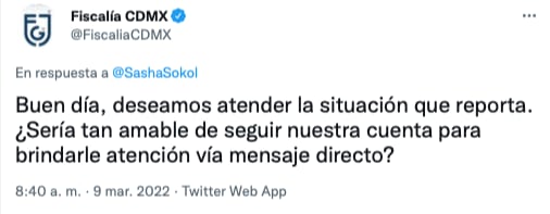 Respuesta de la Fiscalía de la CDMX por Testimonio de Sasha Sokol sobre el abuso de Luis de Llano/@FiscaliaCDMX
