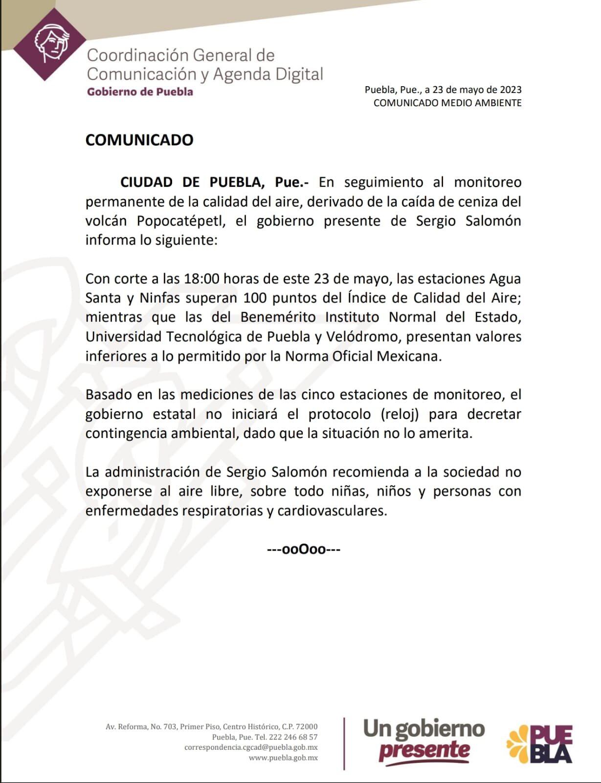 NO HABRÁ CONTINGENCIA AMBIENTAL EN PUEBLA