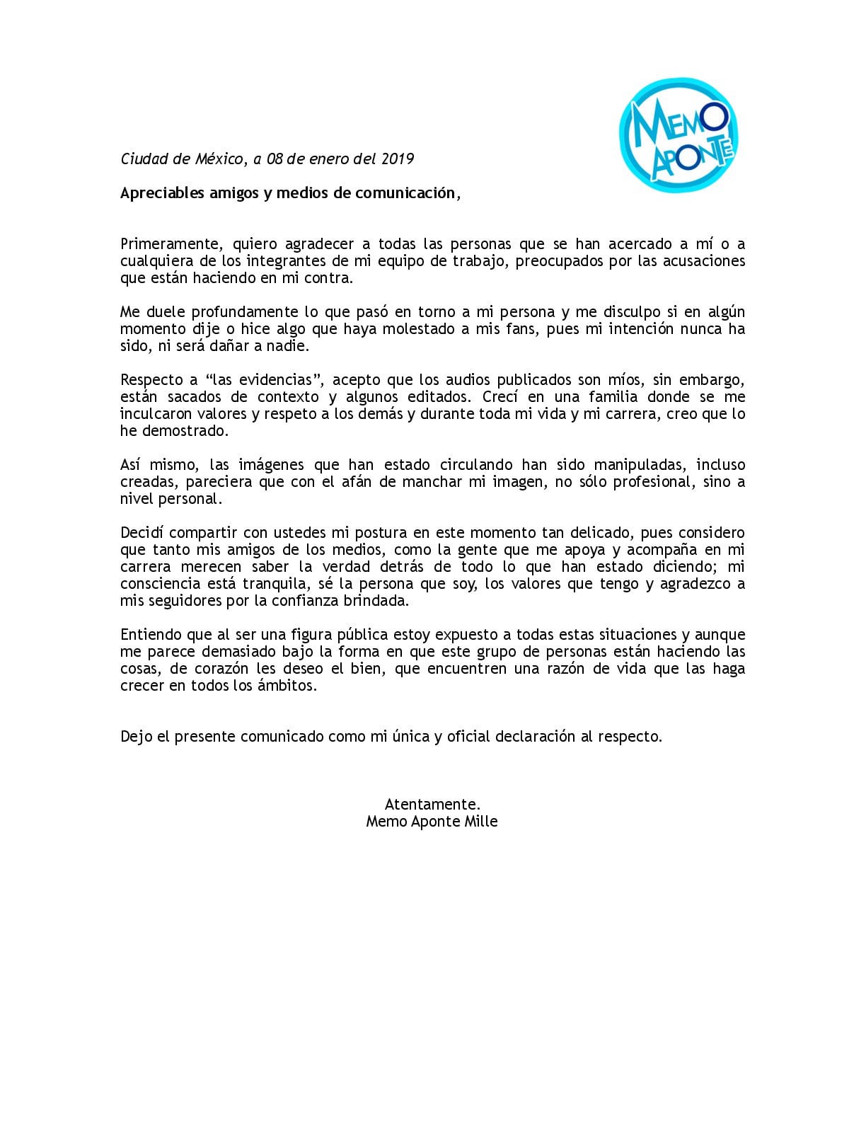 Comunicado de Memo Aponte