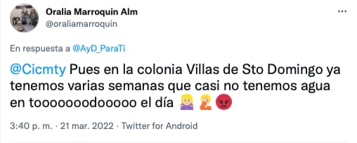 testimonios de redes sociales por cortes de agua en Nuevo León/Twitter