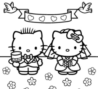 Plantillas para colorear en San Valentín: Hello Kitty para parejas