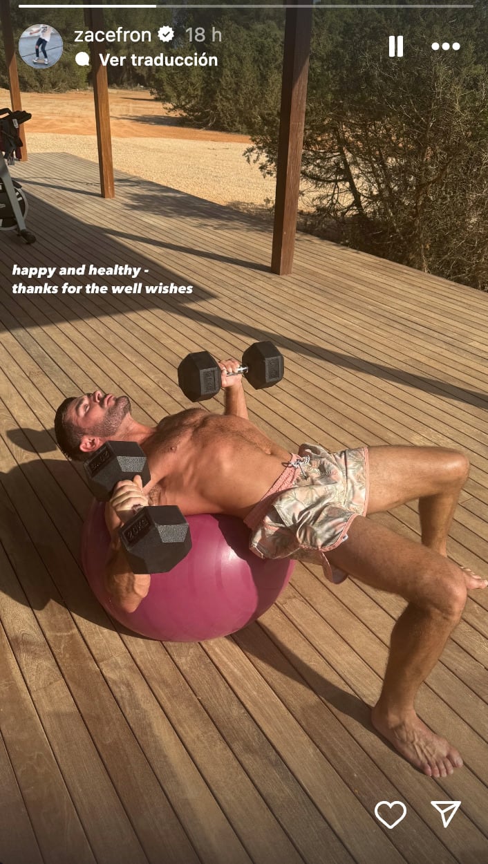 Zac Efron reaparece cargando pesas en Instagram tras su accidente