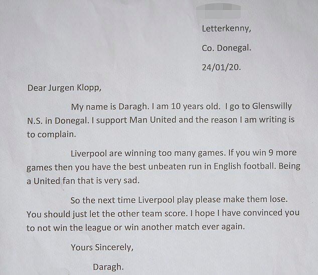 Carta de Daragh a Klopp