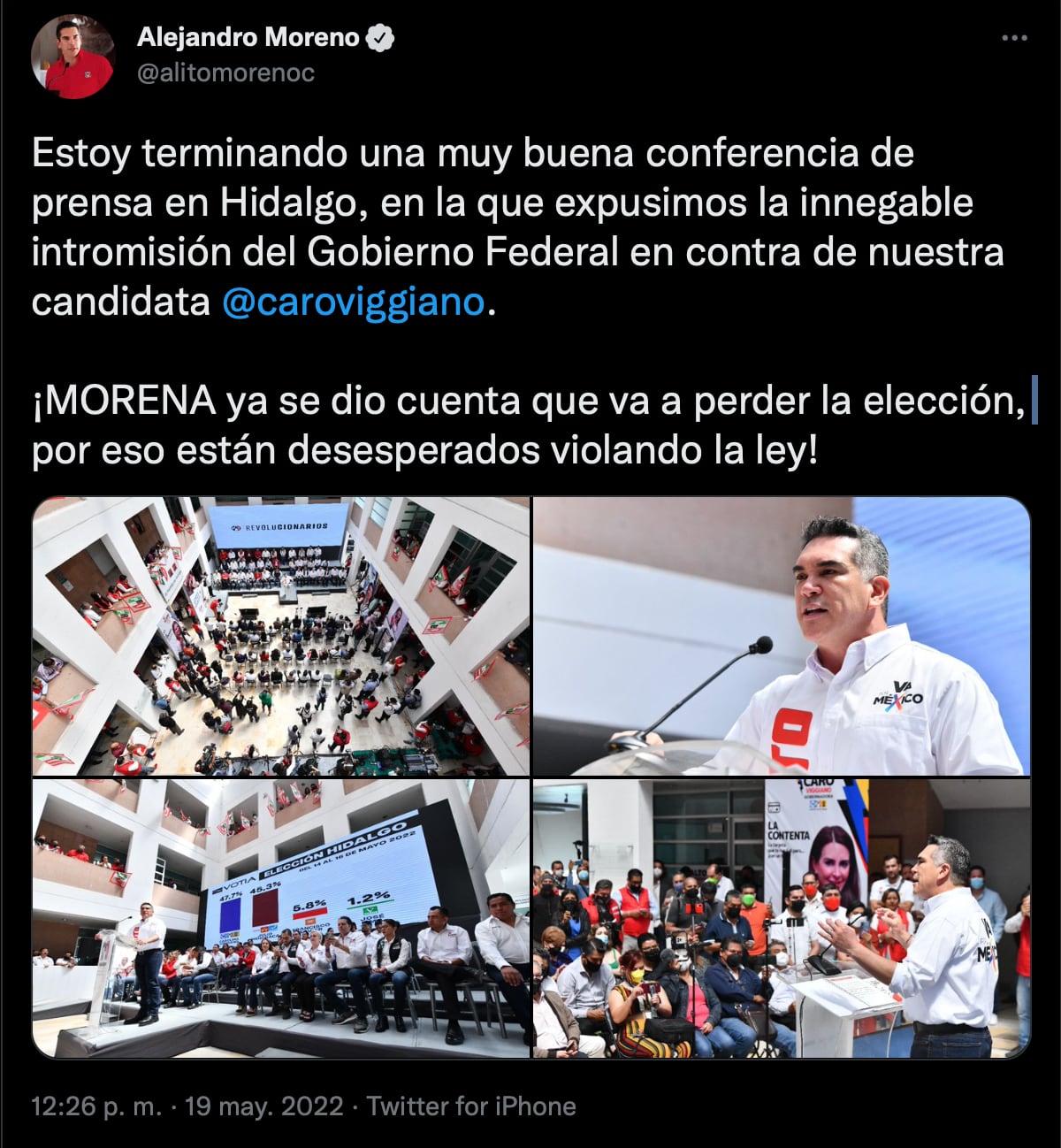 Alejandro Morena acusa ataques contra Carolina Viggiano en Hidalgo