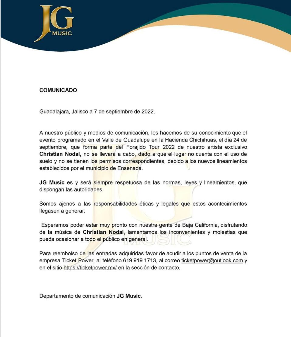 Christian Nodal cancela su concierto en Ensenada