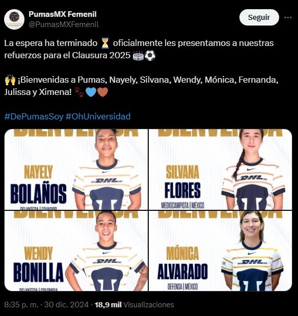 Refuerzos de Pumas Femenil