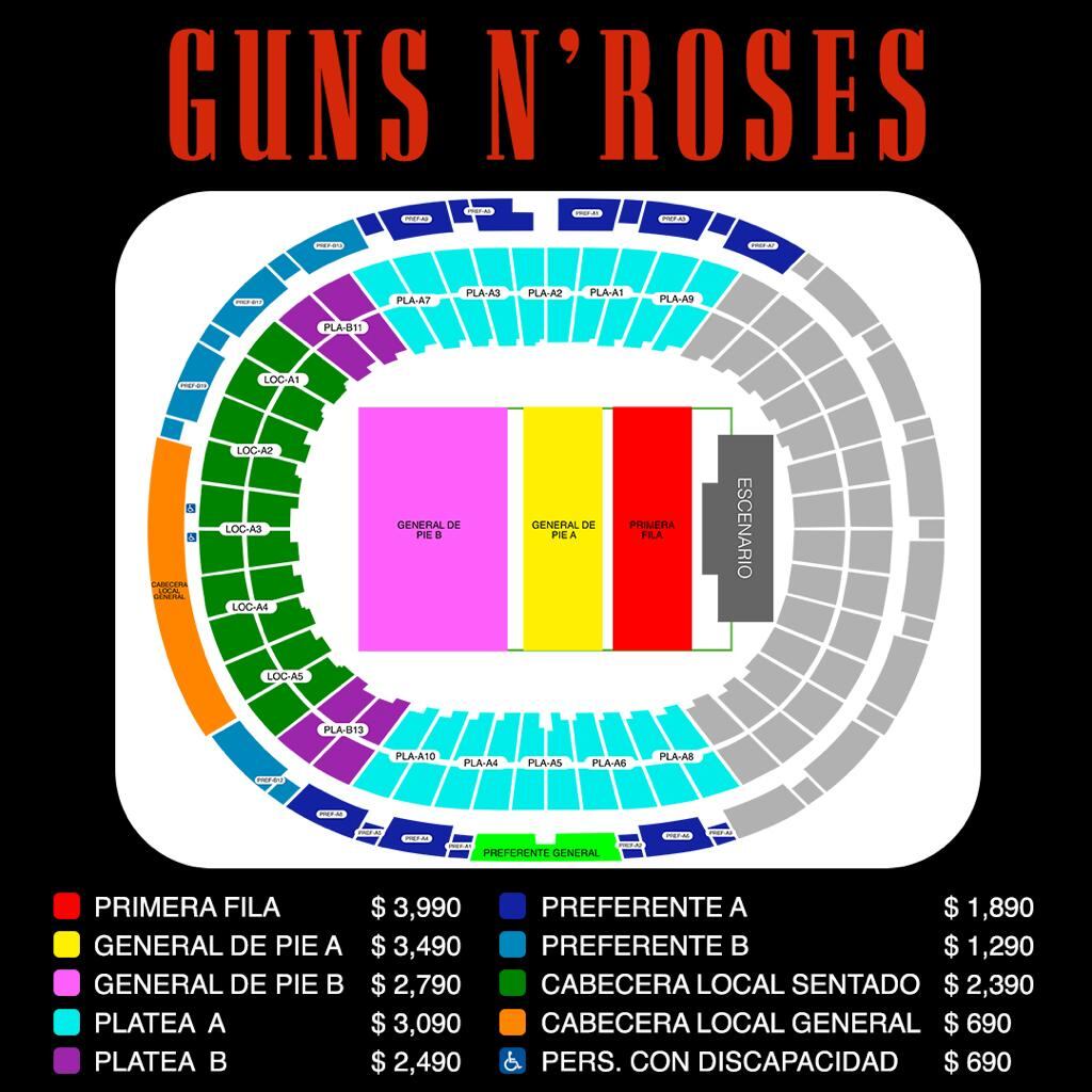 Precio de los boletos para el concierto de Guns n Roses