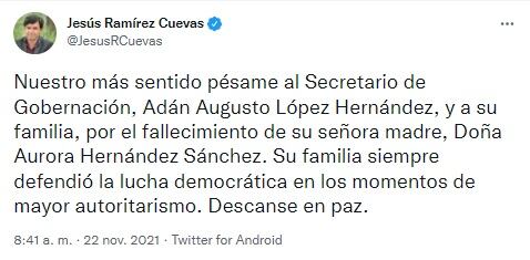 Tuit de Jesús Ramírez Cuevas