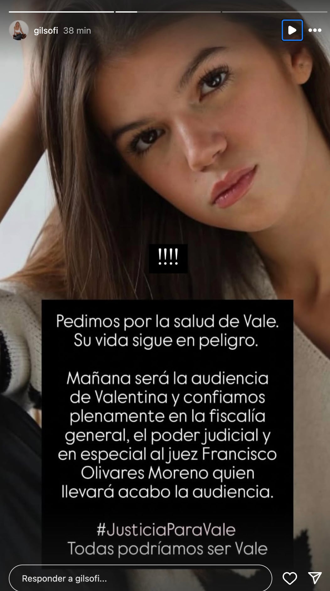La salud de Valentina Gilabert sigue delicada