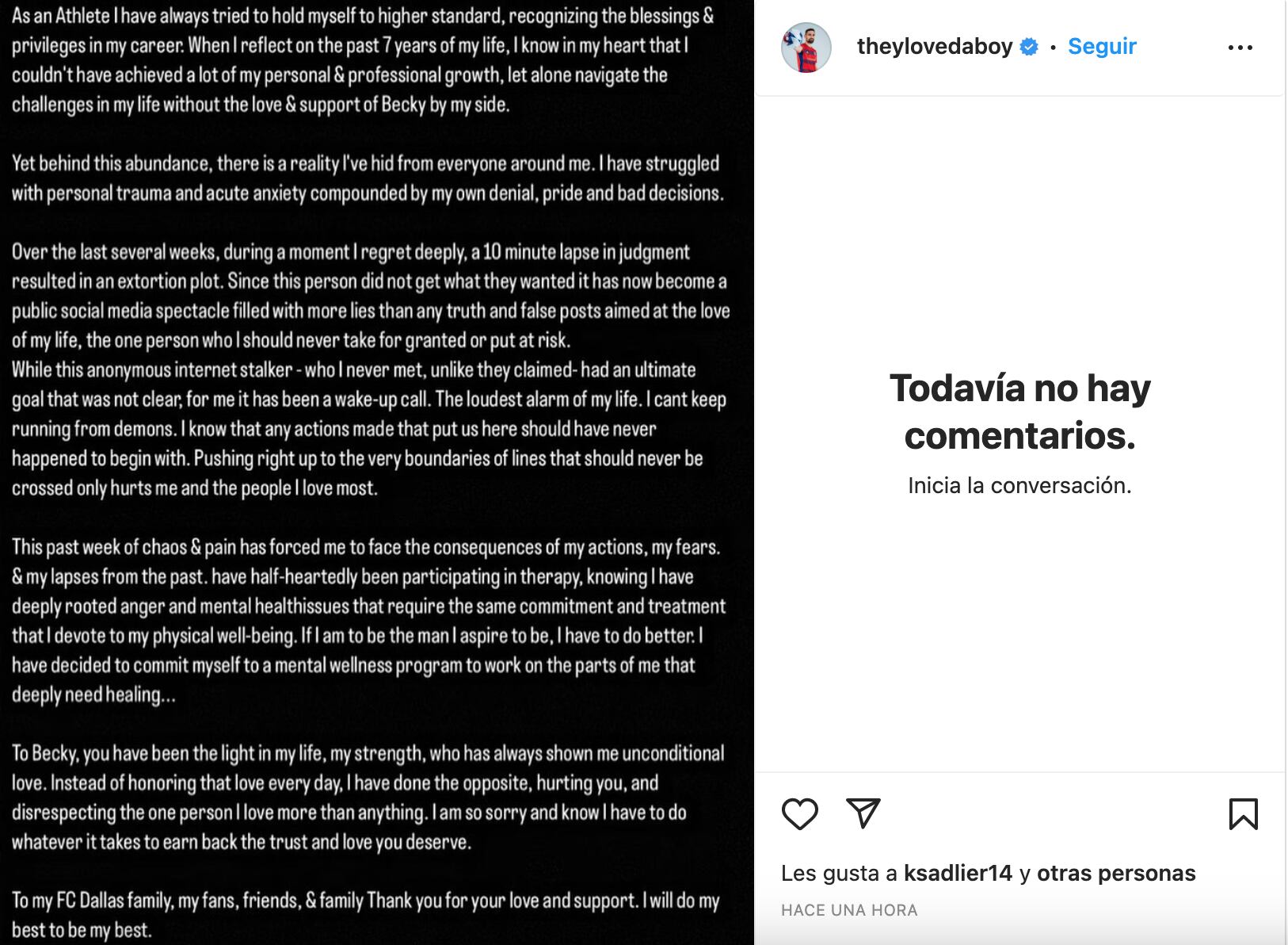 Sebastian Lletget emite un comunicado sobre la infidelidad a Becky G