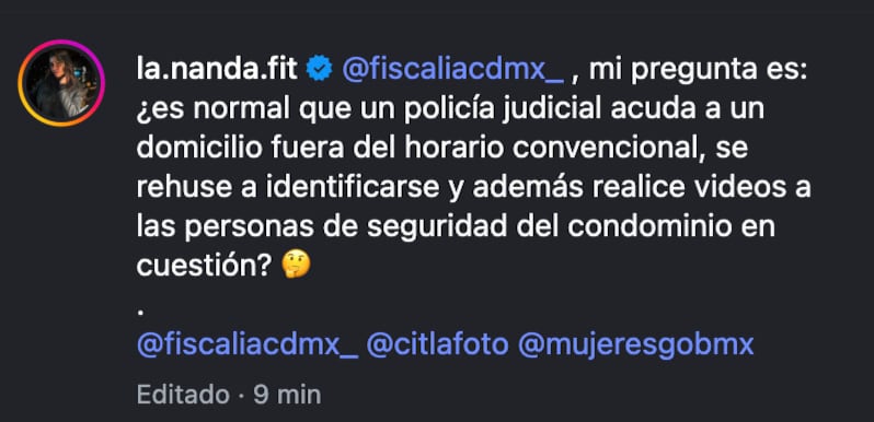 Nanda Rocha cuestiona la presencia de supuesto policías en su casa durante la madrugada