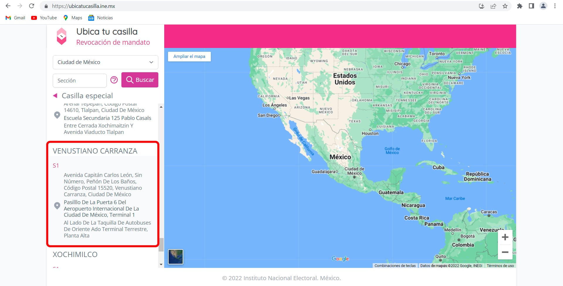 Sí hay casilla especial del INE en el AICM/captura de pantalla