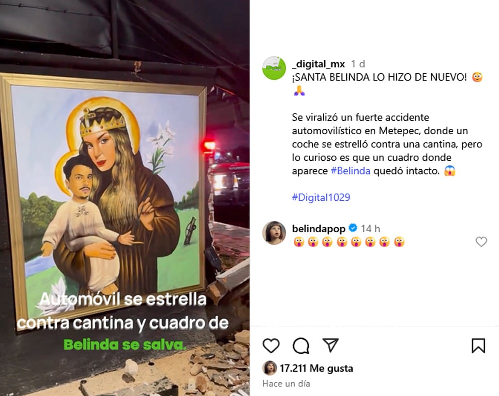 Belinda reacciona a que su cuadro con Christian Nodal sobrevivió a un choque.