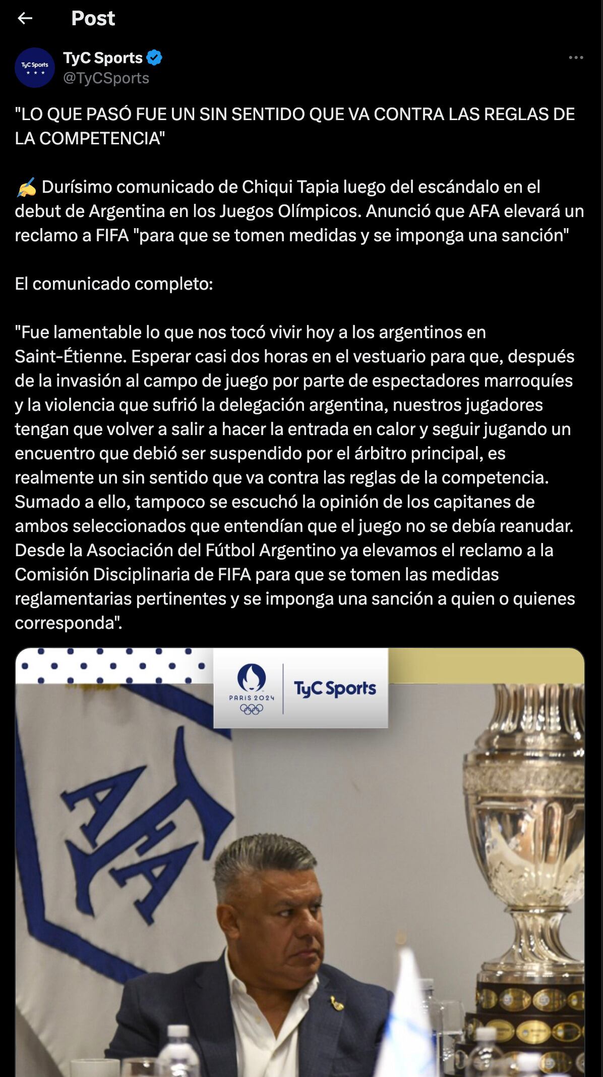 Claudio Tapia emite un comunicado.