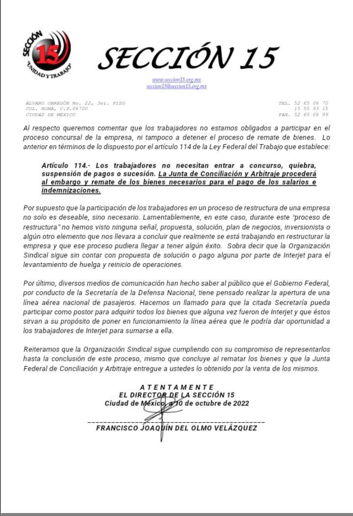 Trabajadores de Interjet quieren dar sus bienes a la Sedena para aerolínea militar