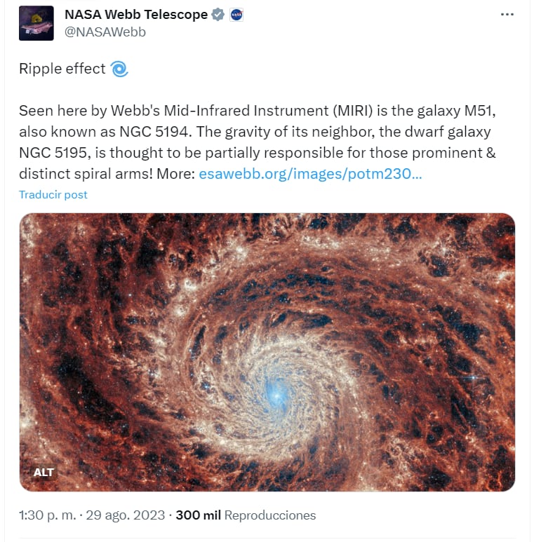Galaxia Whirlpool fotografiada por el Telescopio James Webb