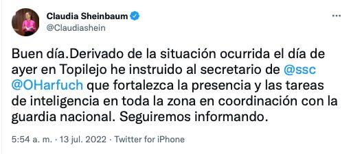 tuit de Claudia Sheinbaum