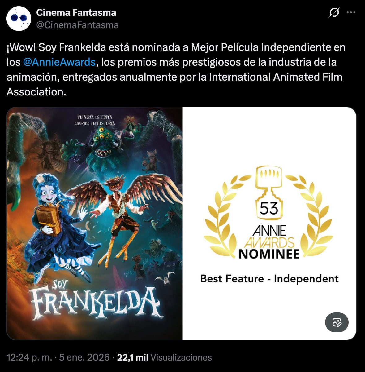AnnSoy Frankelda está nominada a los Annie Awards