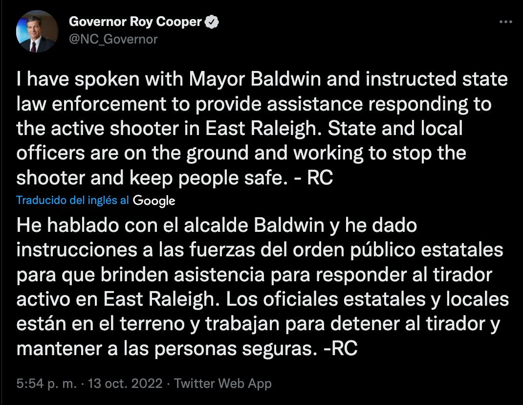 Tiroteo en Raleigh, Estados Unidos deja 5 muertos, entre ellos un policía