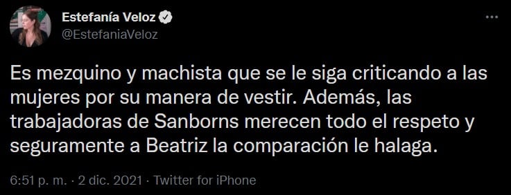 Tweet Estefanía Veloz