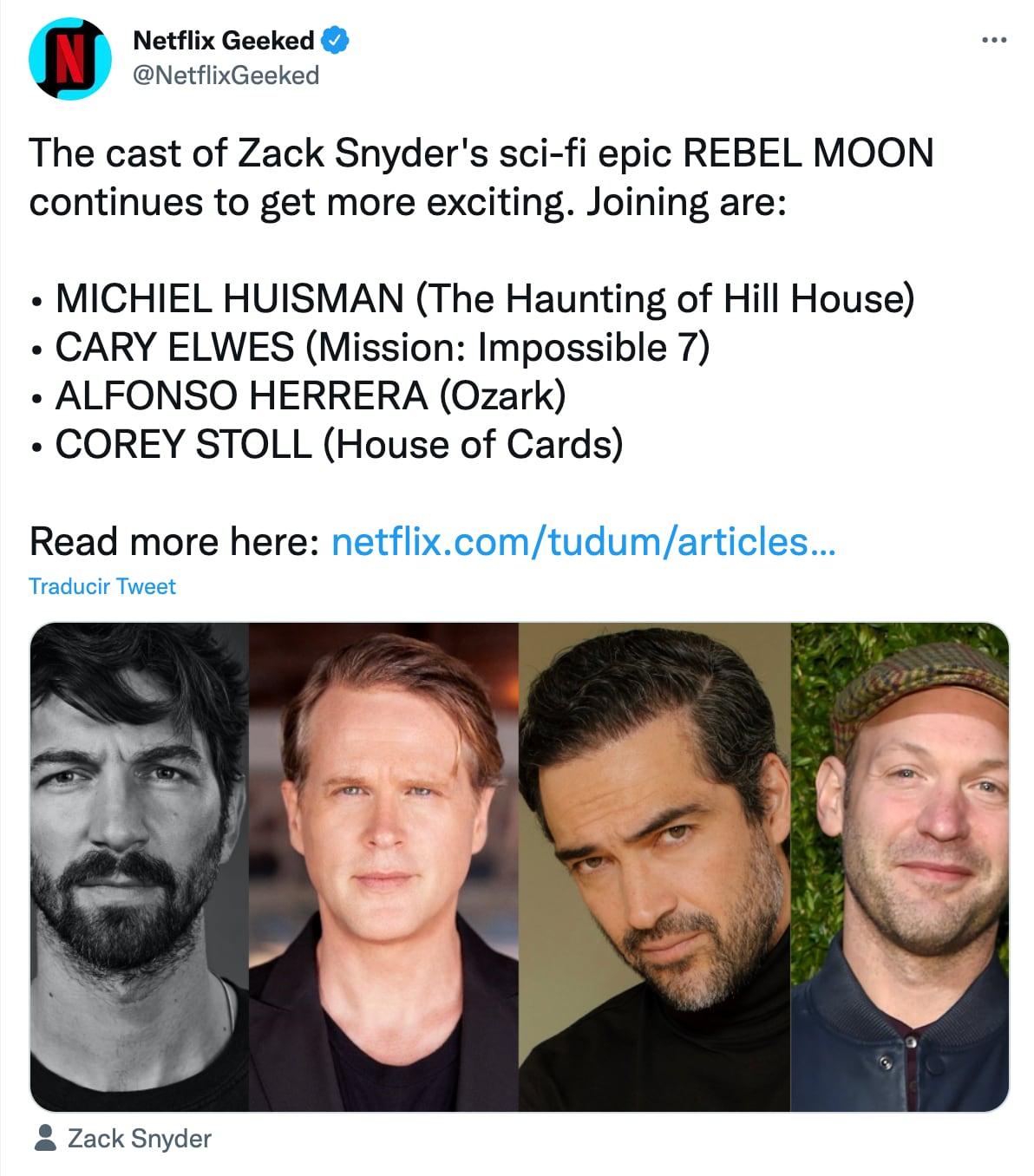 Alfonso Herrera en el elenco de Rebel Moon