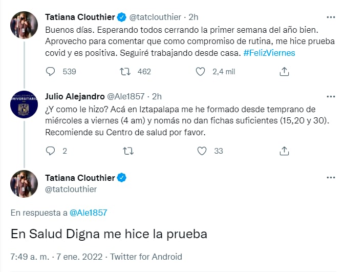 tuit de respuesta de Tatiana Clouthier