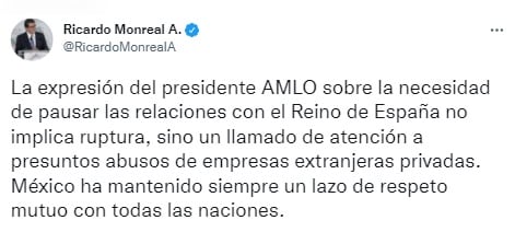 Tuit de Ricardo Monreal