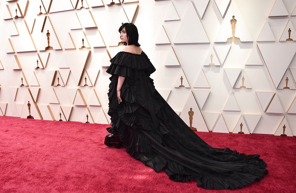 Billie Eilish arrives at the Oscars on Sunday, March 27, 2022, at the Dolby Theatre in Los Angeles. (Photo by Jordan Strauss/Invision/AP)