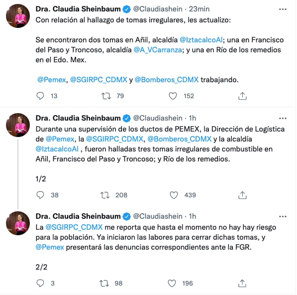 Claudia Sheinbaum informó sobre probable huachicoleo en la CDMX, pues encontraron tomas ilegales en una alcaldía
