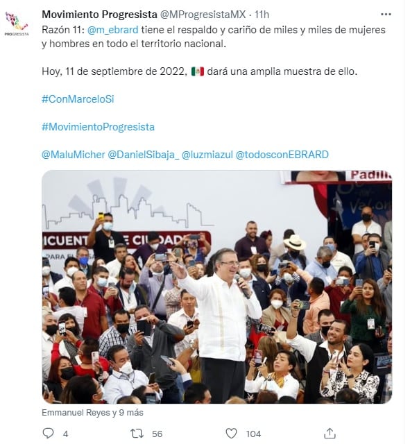 Movimiento Progresista apoya a Marcelo Ebrard