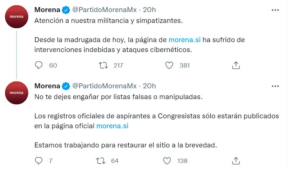 Morena sufre ciberataques luego de publicar las listas de los aspirantes a los Congresistas Nacionales