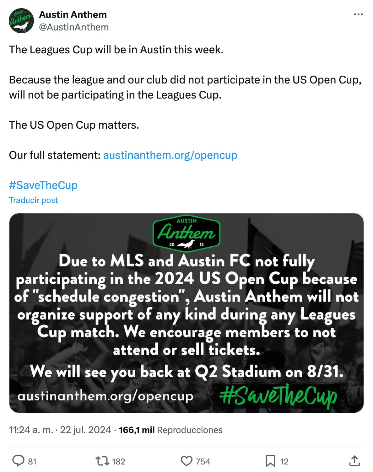 Comunicado del Austin Anthem