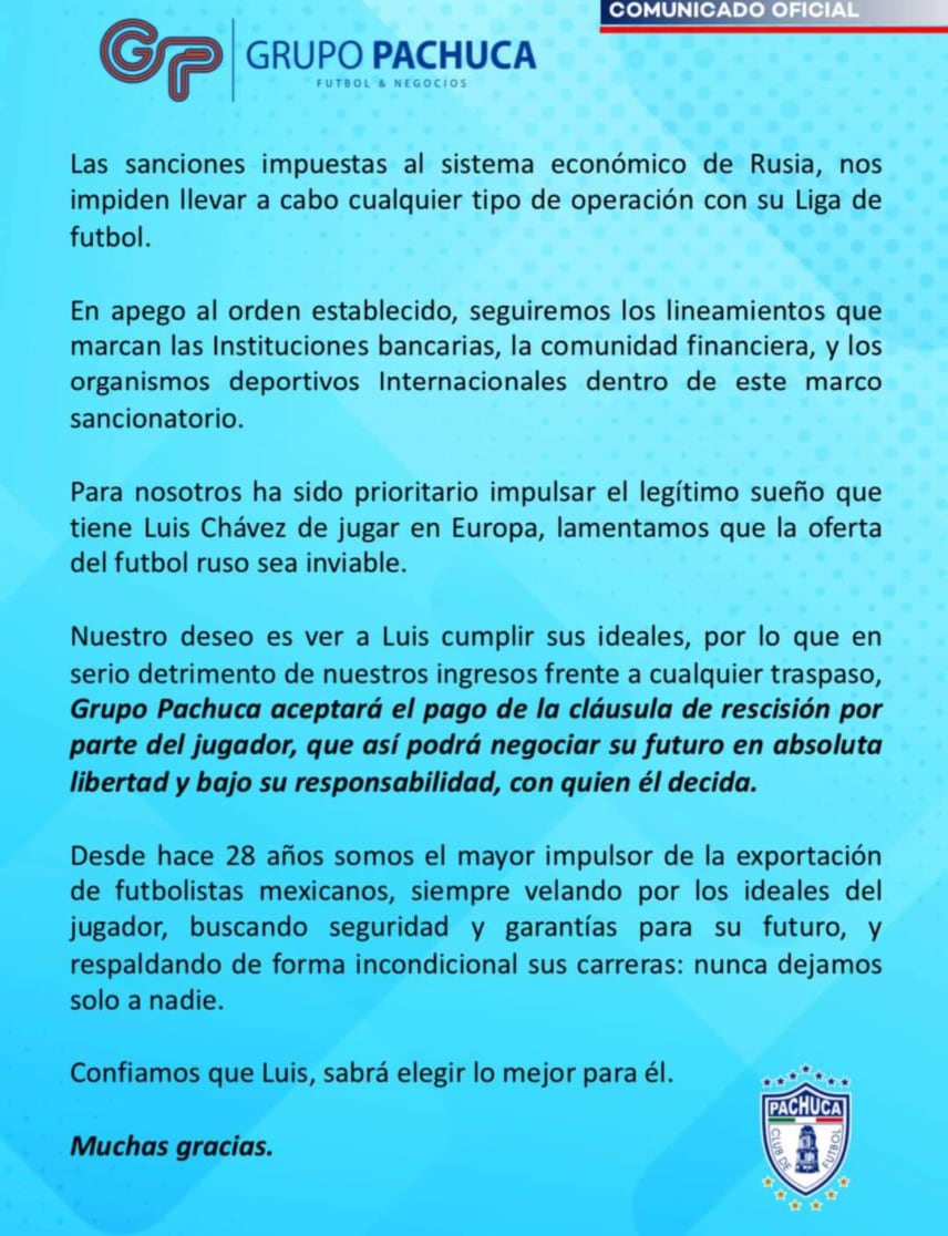 CF Pachuca sobre Luis Chávez
