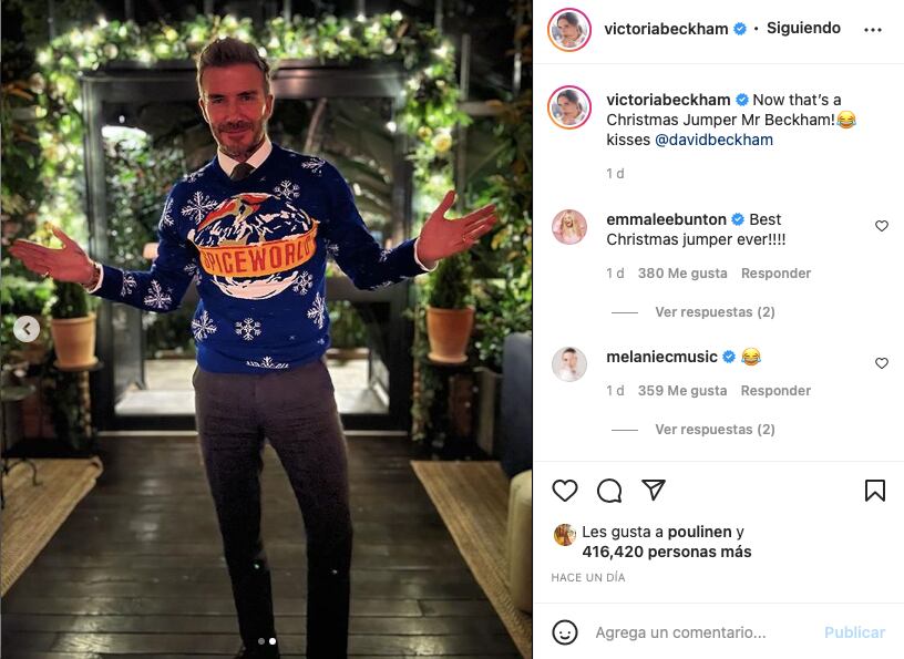 David Beckham presume jersey navideño de las Spice Girls