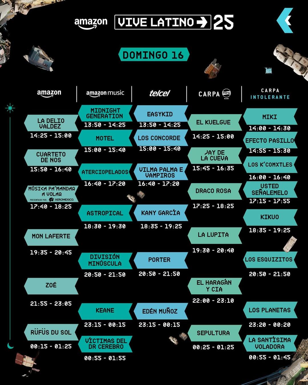 Vive Latino 2025 Horarios Domingo 16 todos los escenarios y horarios