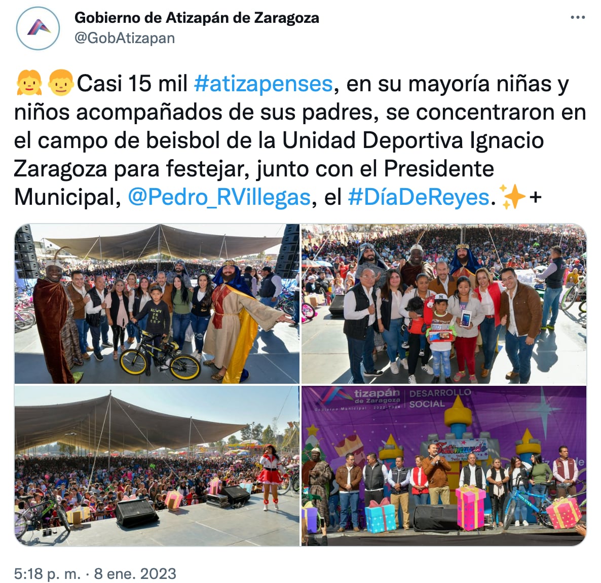 Atizapán de Zaragoza festeja a más de 15 mil niños por día de los Reyes Magos